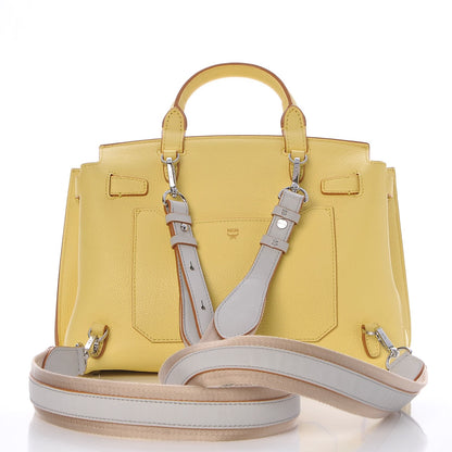 MCM Pebbled Calfskin Medium Milla Backpack Custard Yellow 4 of 22