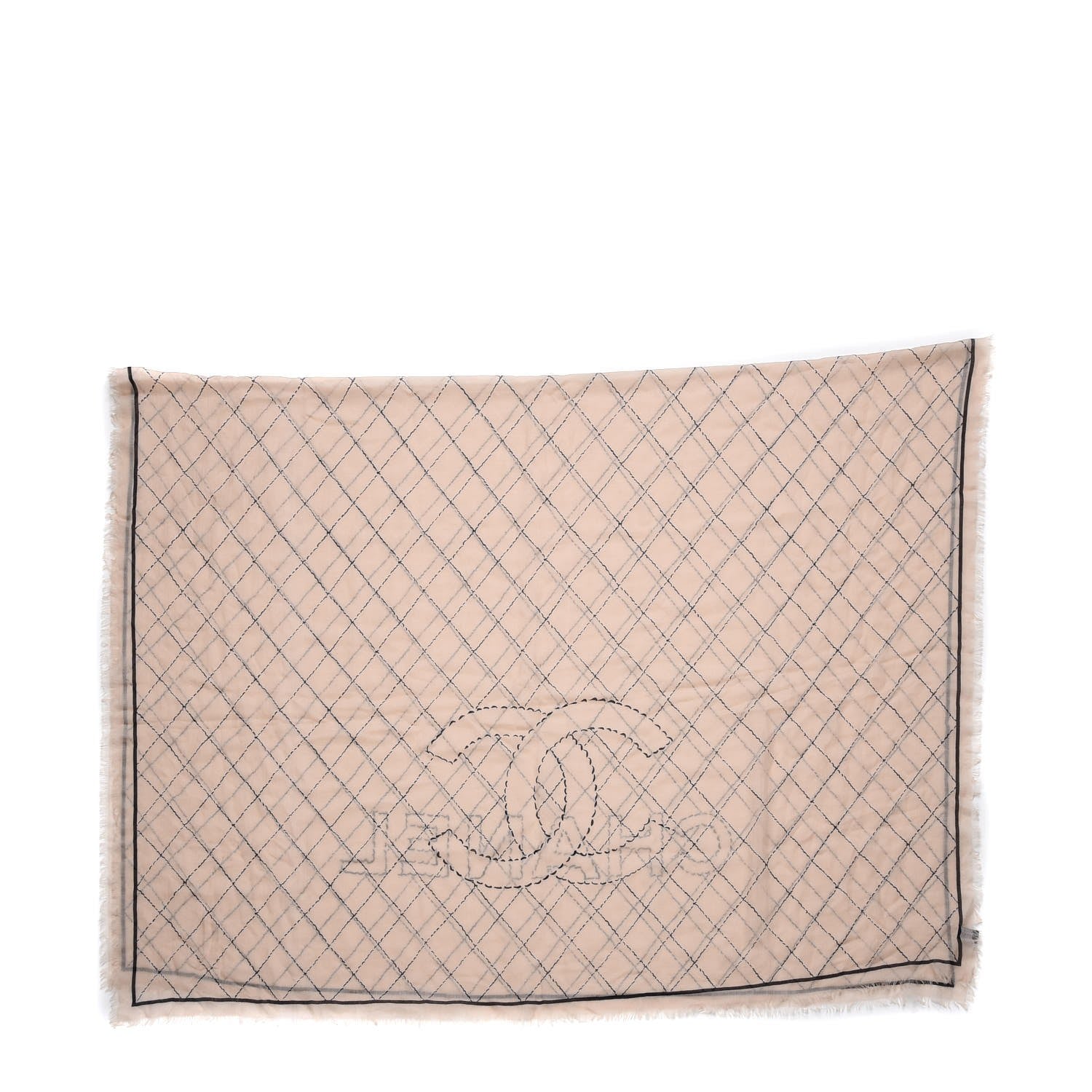 Chanel Stitched Print Cashmere CC Scarf Beige 3 of 5