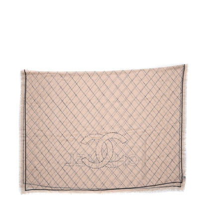 Chanel Stitched Print Cashmere CC Scarf Beige 3 of 5