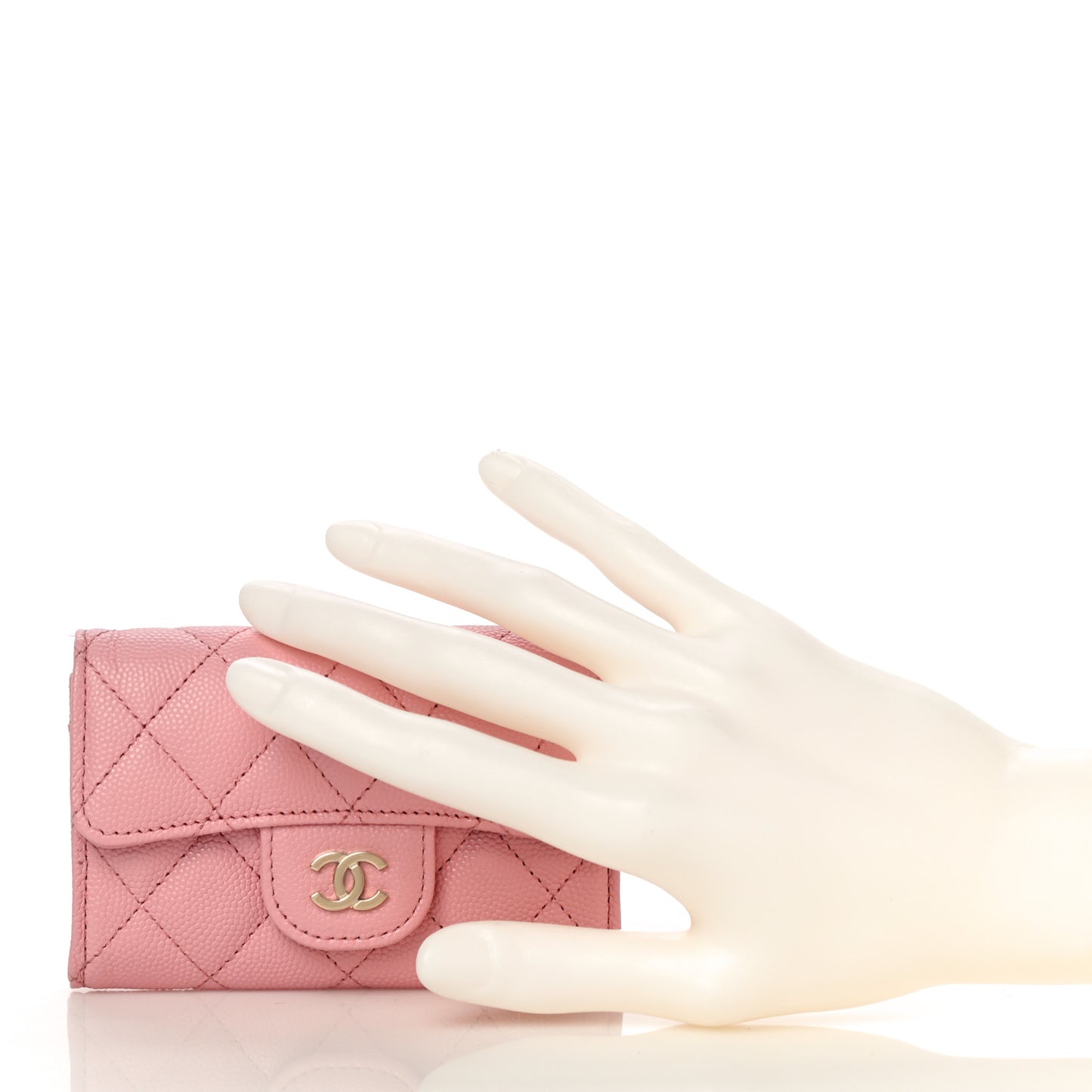 Caviar Quilted Flap Card Holder Wallet Pink