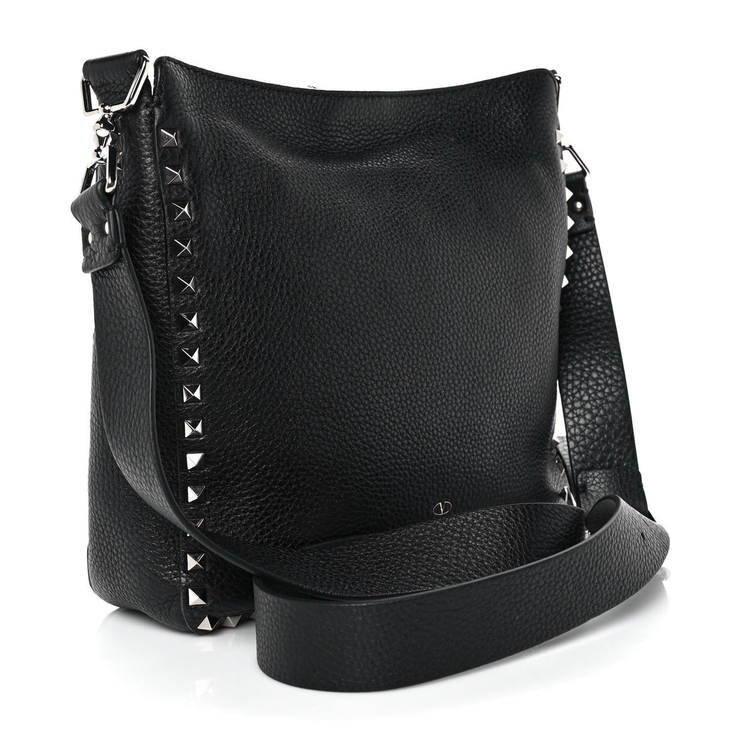 Pebbled Calfskin Small Rockstud Flip-Lock Messenger Bag Black