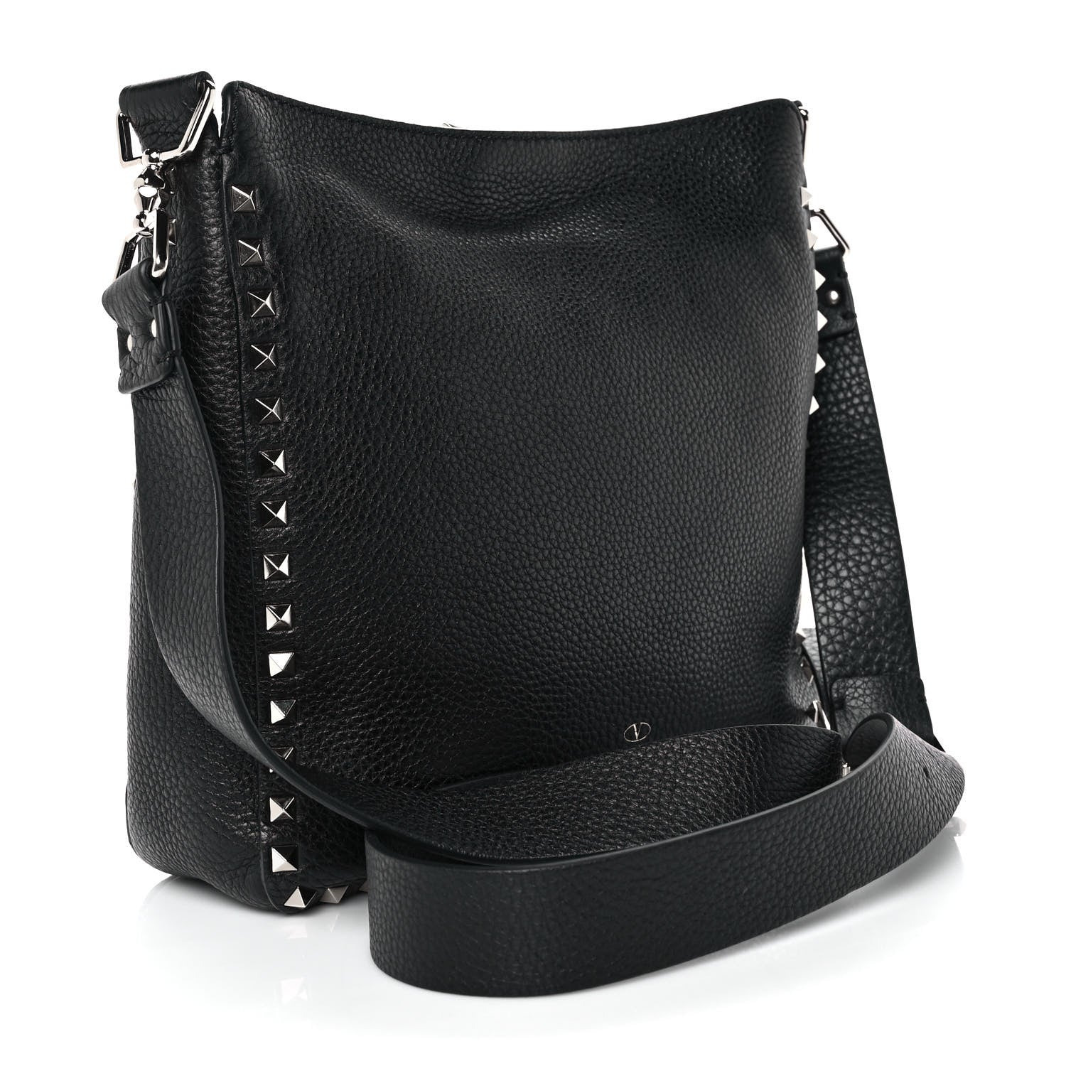 Valentino Garavani Pebbled Calfskin Small Rockstud Flip-Lock Messenger Bag Black 3 of 8