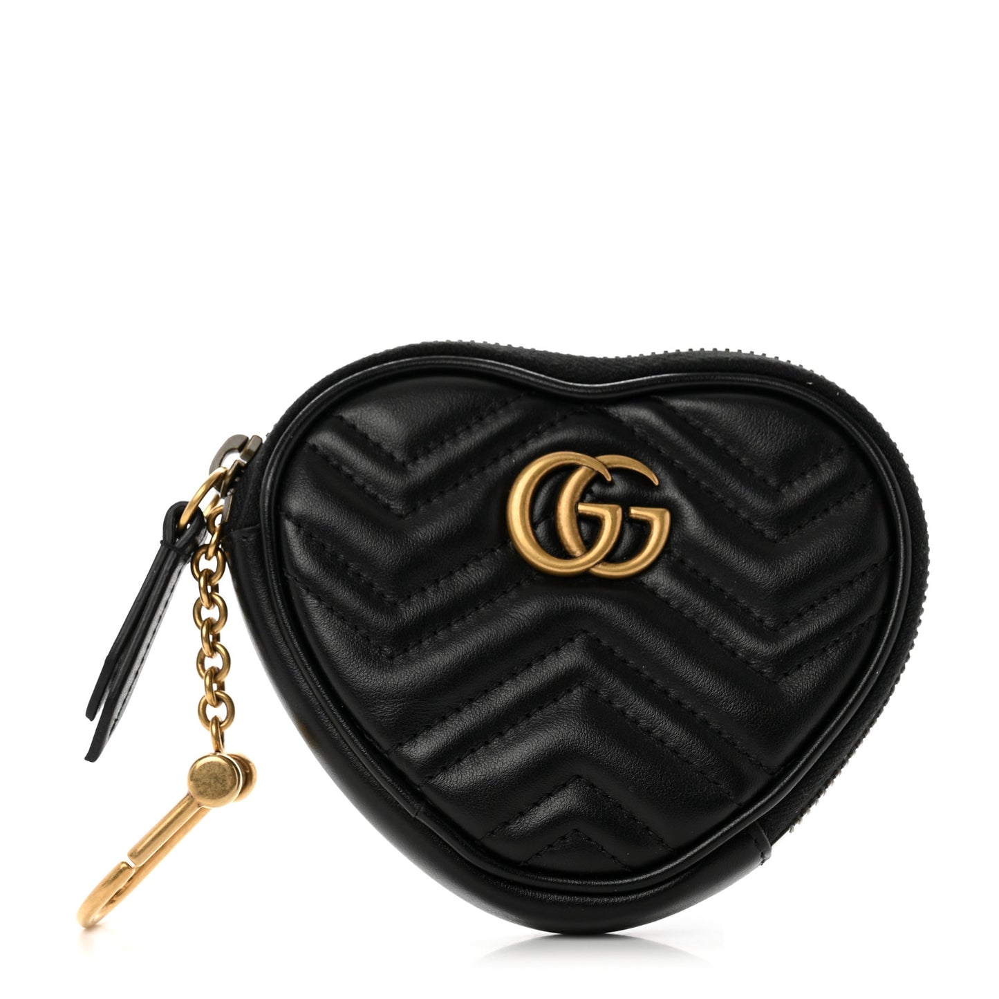 Calfskin Matelasse Chevron GG Marmont Heart Coin Purse Black