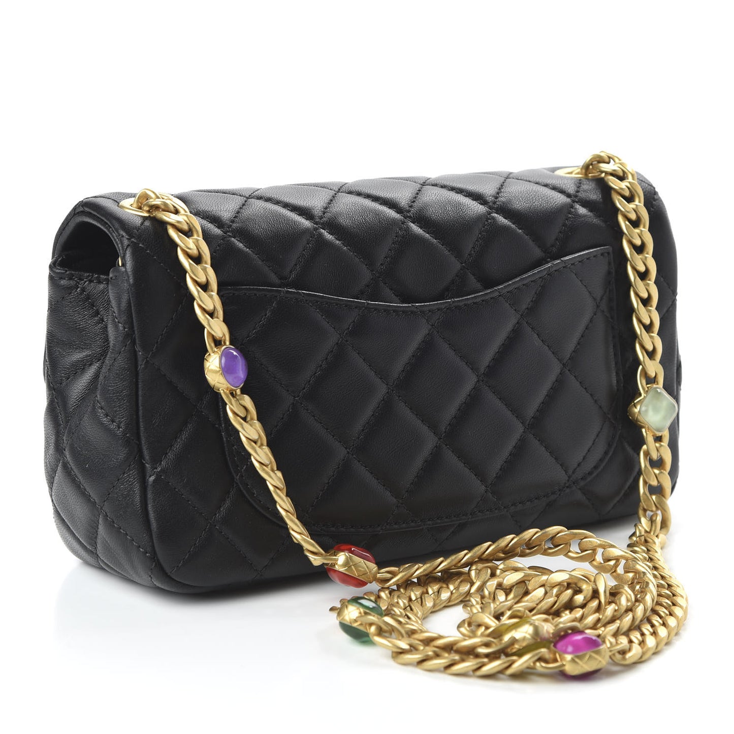 Lambskin Resin Quilted Mini Rectangular Pearl Samba Flap Black