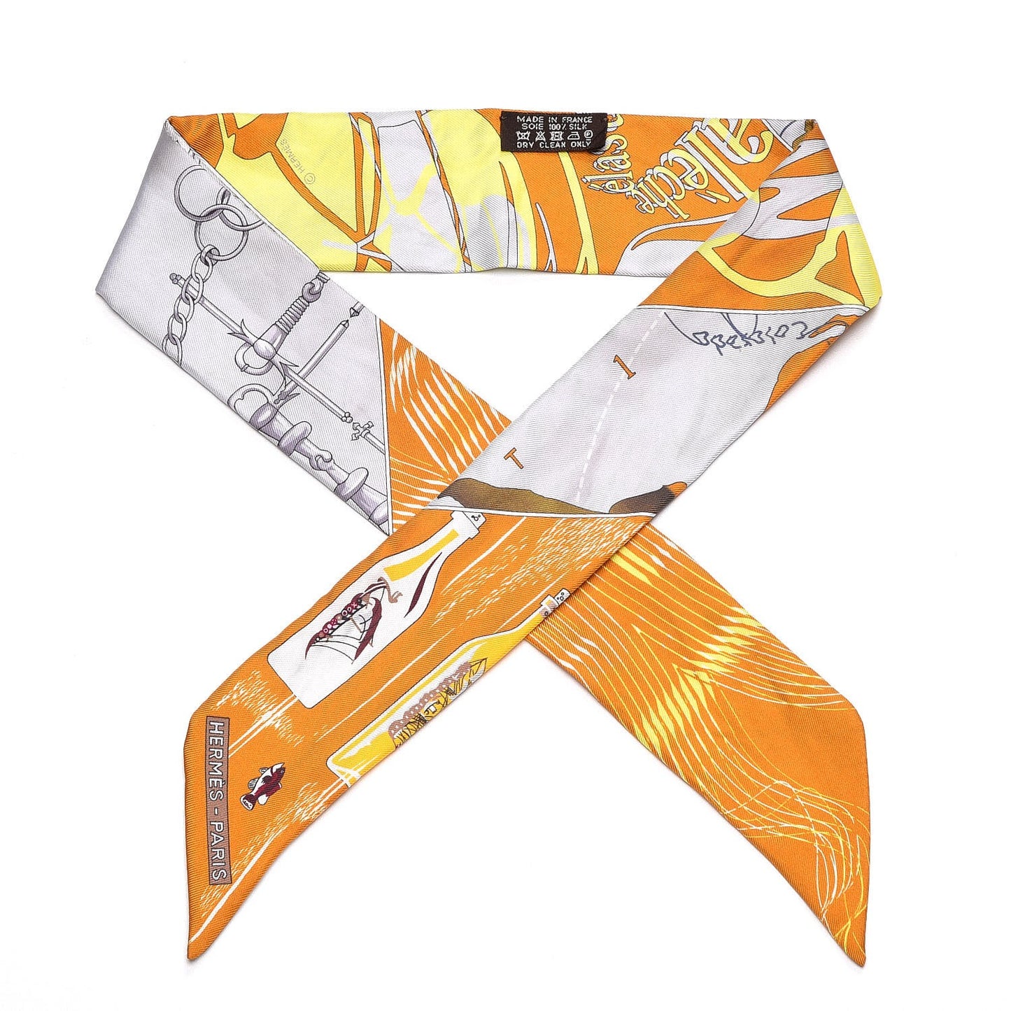 Silk Caleche Mors Et Bouteilles Twilly Ocre Gris Jaune Vif