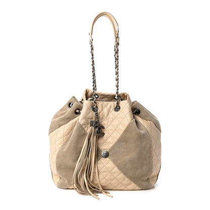 Chanel Calfskin Suede Quilted Patchwork Drawstring Bag Beige 1 of 11