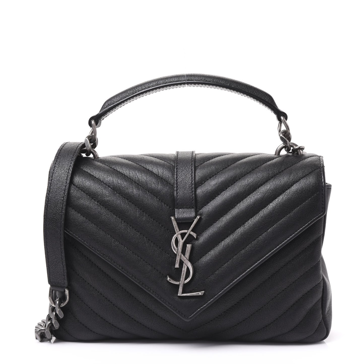 Sheepskin Matelasse Chevron Monogram Medium College Bag Black
