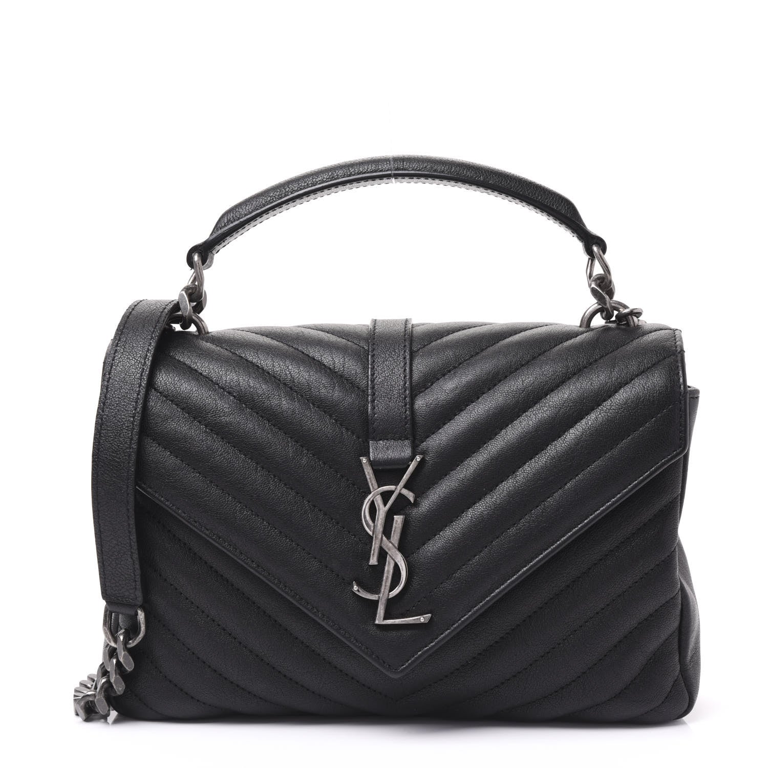 Saint Laurent Sheepskin Matelasse Chevron Monogram Medium College Bag Black 1 of 8