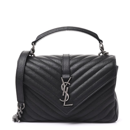 Saint Laurent Sheepskin Matelasse Chevron Monogram Medium College Bag Black 1 of 8