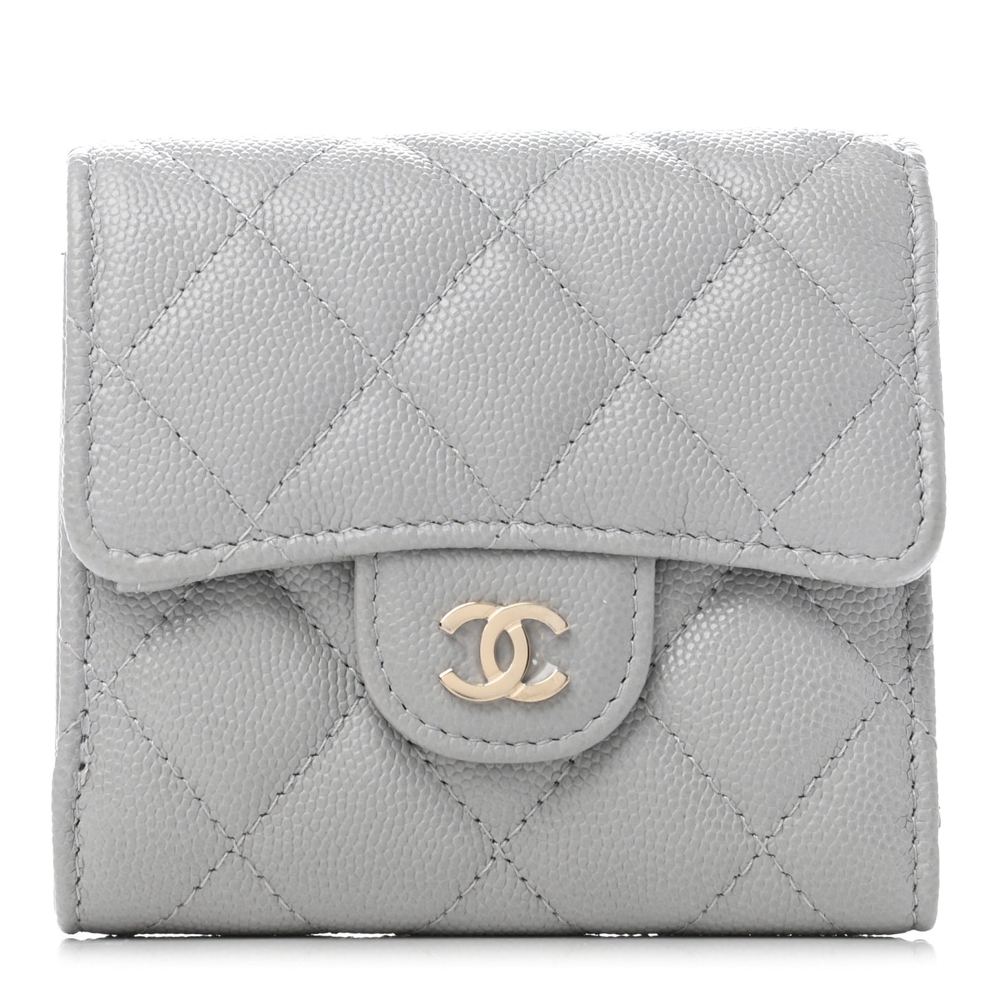 Caviar Quilted Small Flap Wallet Grey