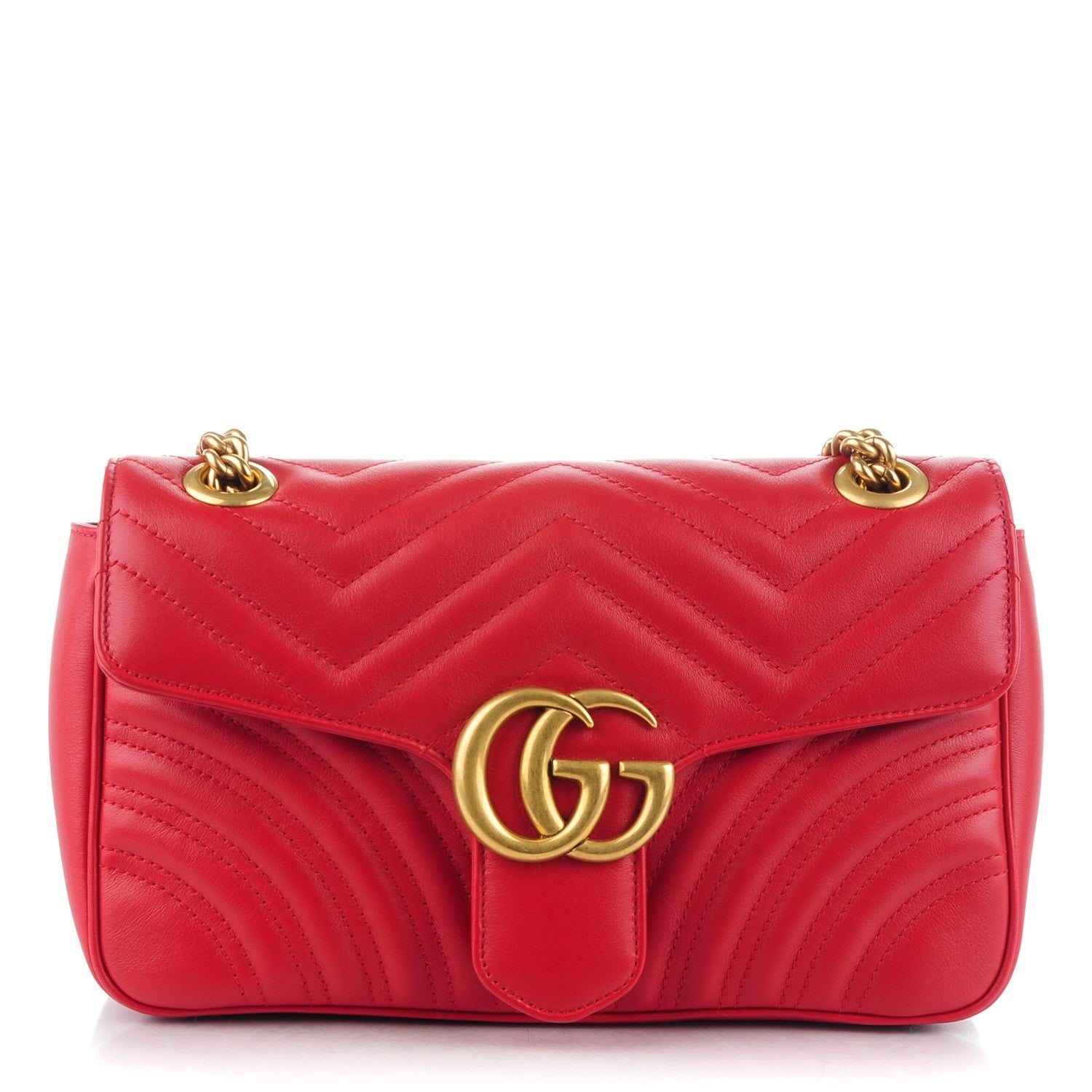 Gucci Calfskin Matelasse Small GG Marmont Shoulder Bag Hibiscus Red 1 of 7