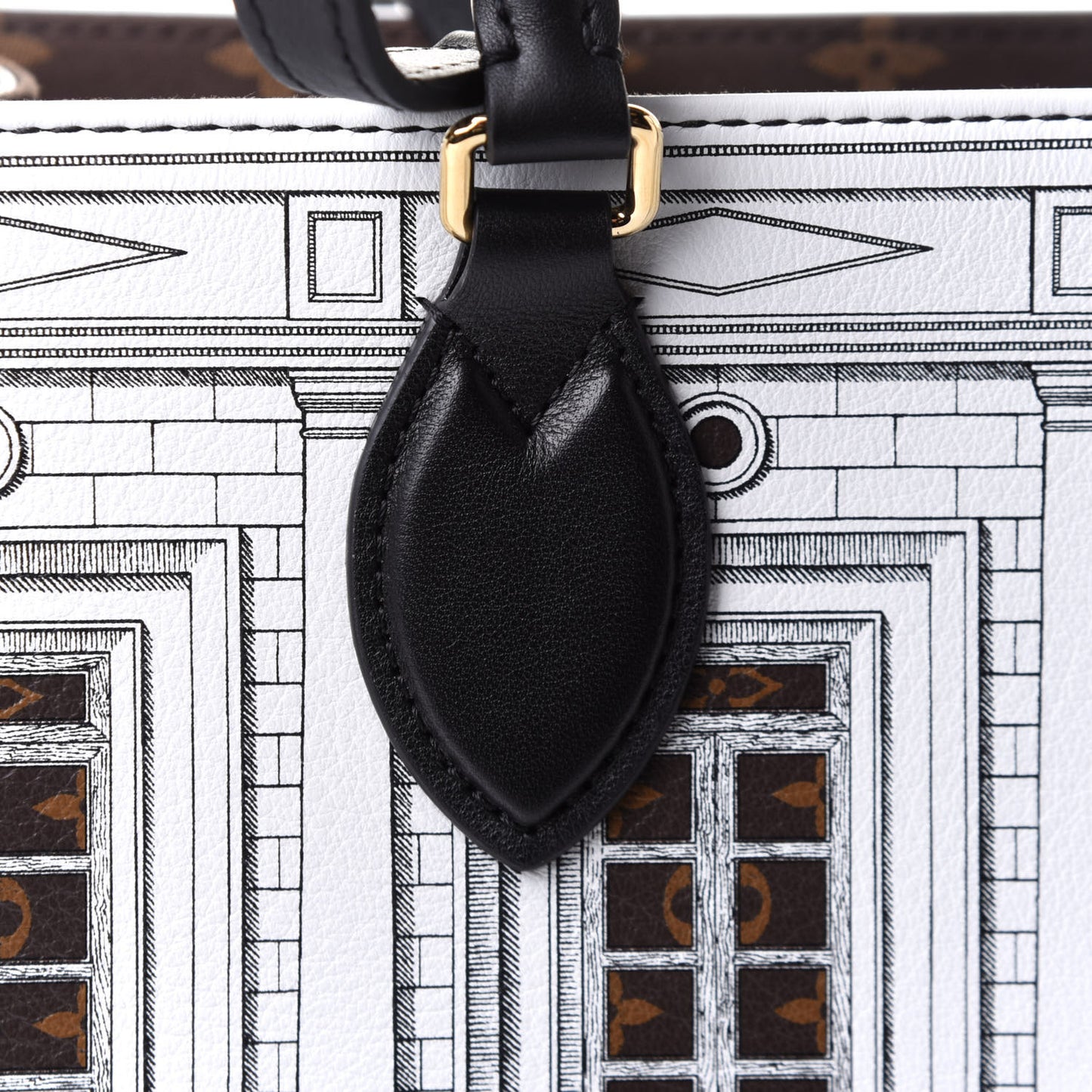 X FORNASETTI Calfskin Architettura Onthego MM Black White