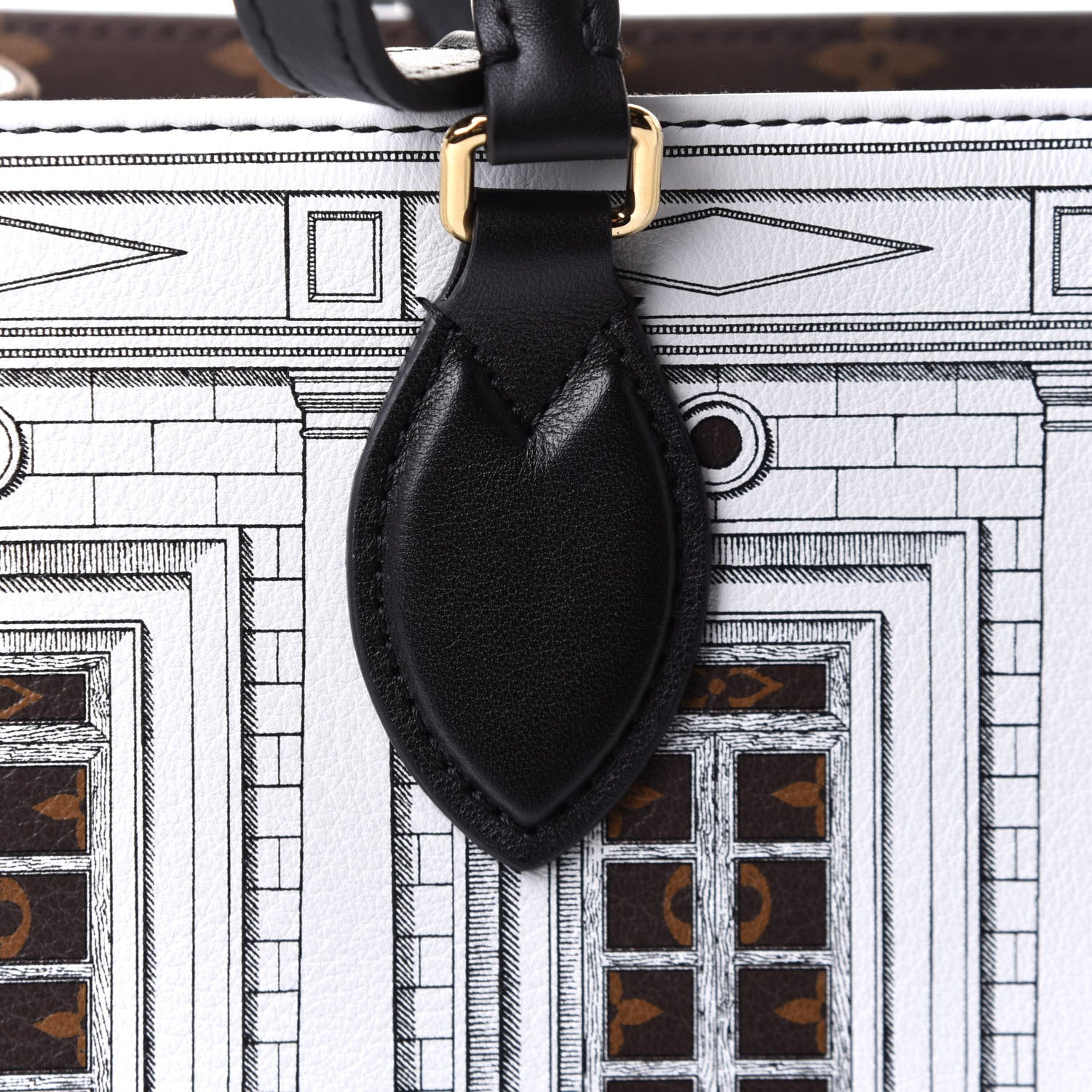 Louis Vuitton X FORNASETTI Calfskin Architettura Onthego MM Black White 7 of 10