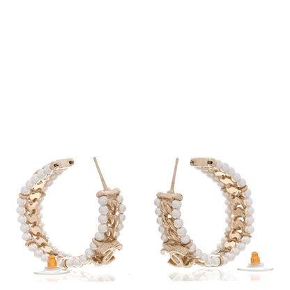 Chanel Pearl CC Chain Hoop Earrings Gold 3 of 4