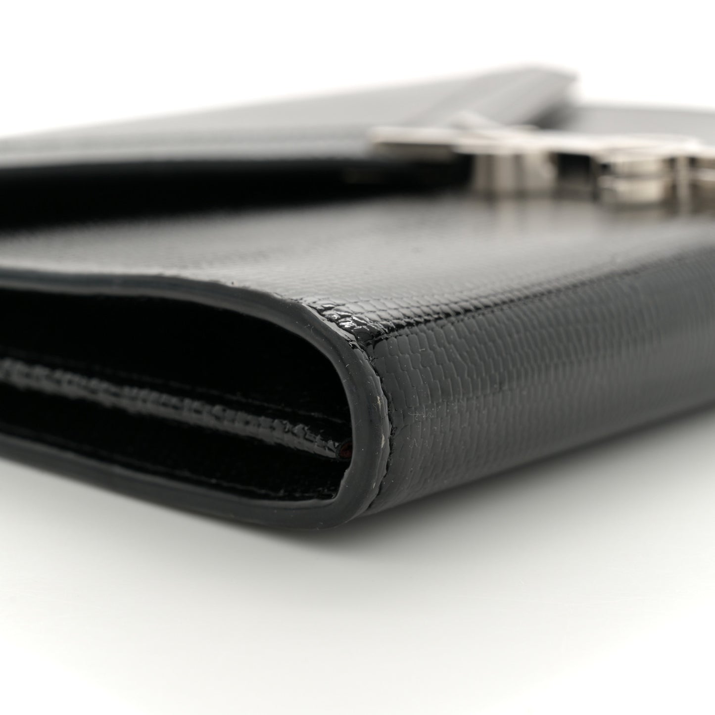 Calfskin Lizard Embossed Monogram Cassandra Chain Wallet Black