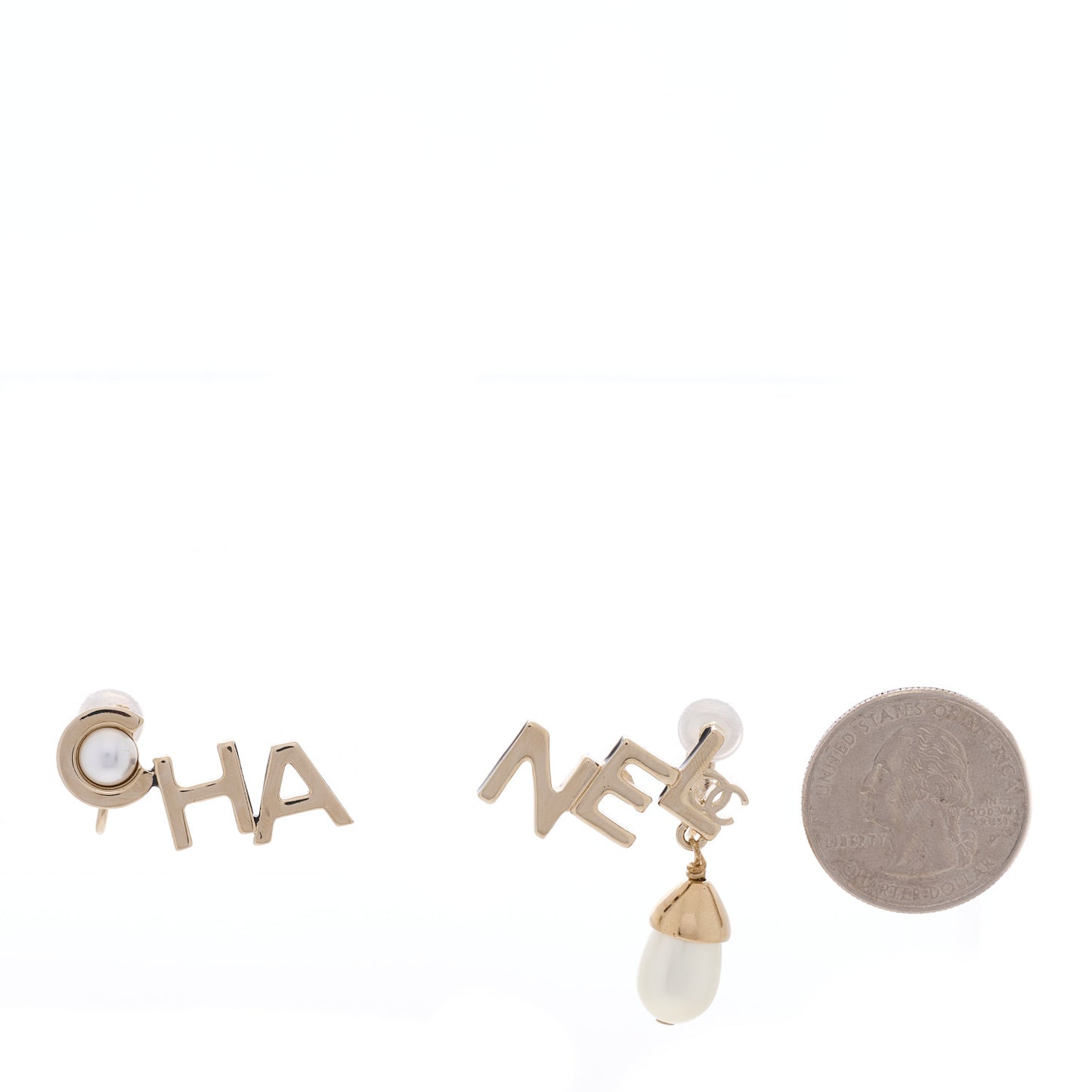 Metal Pearl Logo Drop Earrings Gold
