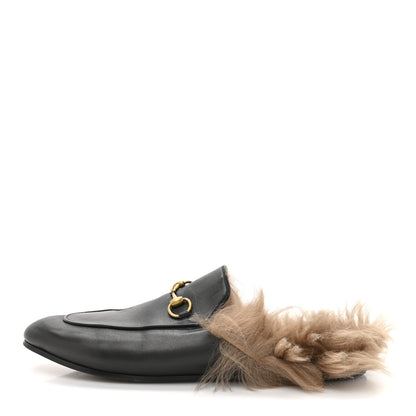 Gucci Calfskin Fur Womens Princetown Slippers 40.5 Black 1 of 8