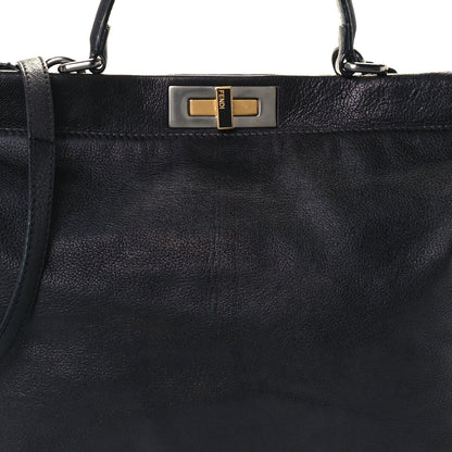Fendi Goatskin Zucca Large Peekaboo Iconic Satchel Black Tobacco 12 of 14