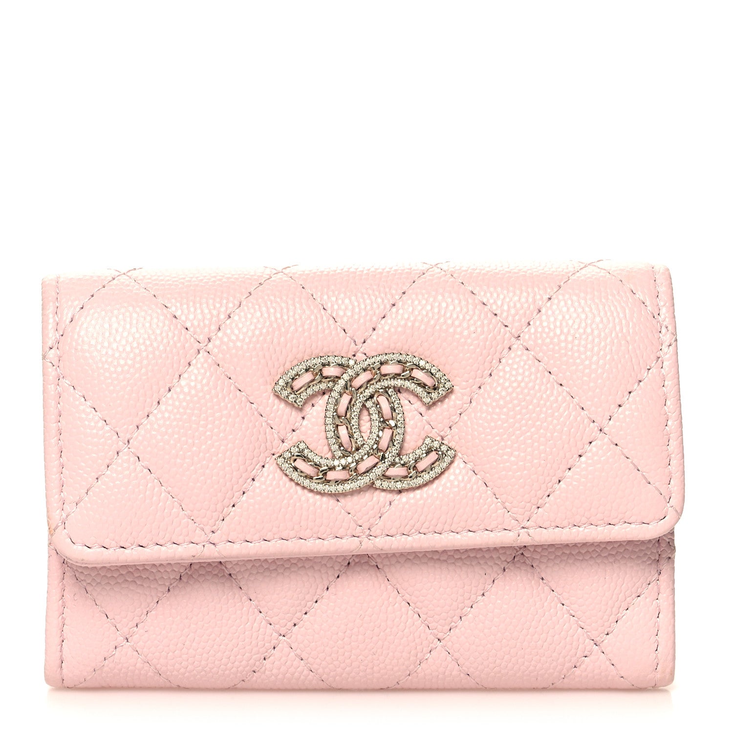 Chanel Caviar Quilted Crystal CC Flap Card Holder Pink 1 of 10