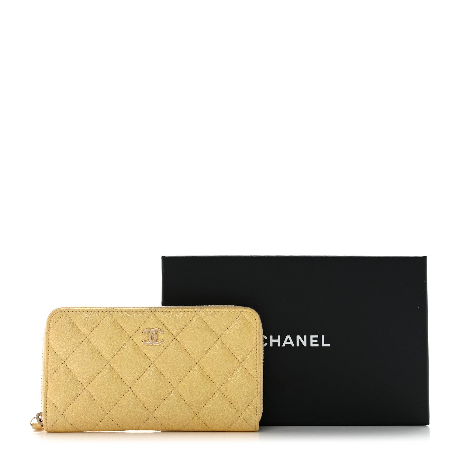 Chanel Iridescent Caviar Quilted Medium Zip Around Wallet Yellow 13 of 13