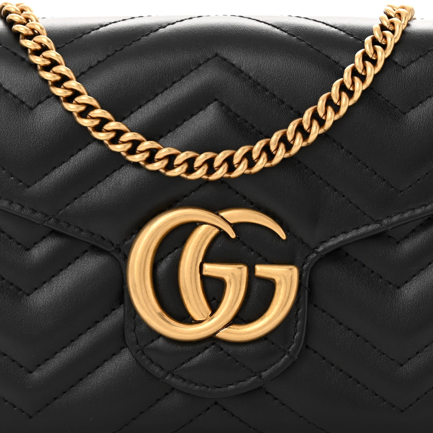 Gucci Calfskin Matelasse GG Marmont Chain Wallet Black 9 of 12