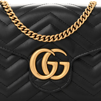 Gucci Calfskin Matelasse GG Marmont Chain Wallet Black 9 of 12