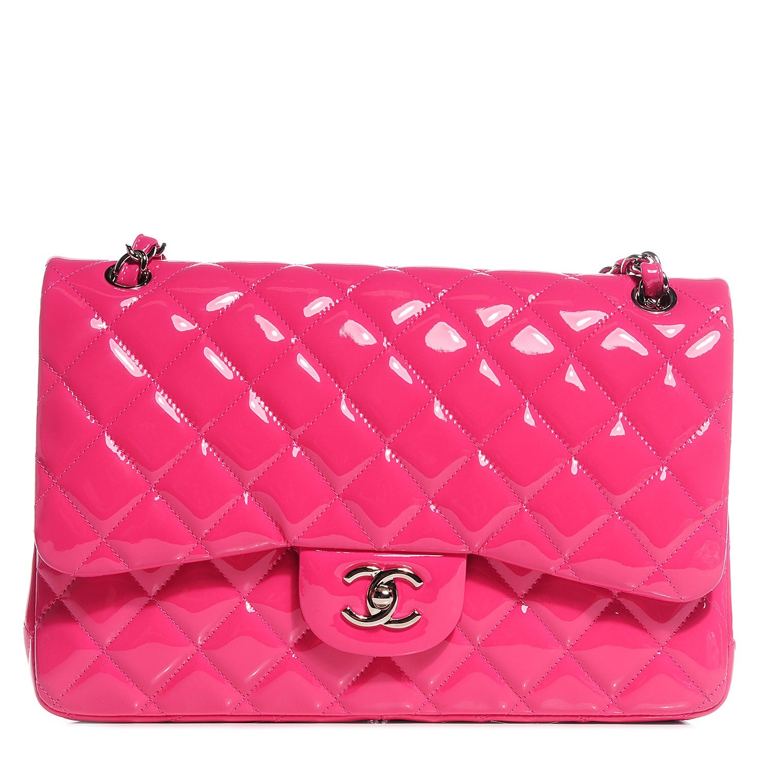 Chanel Patent Quilted Jumbo Double Flap Fuchsia 1 of 9