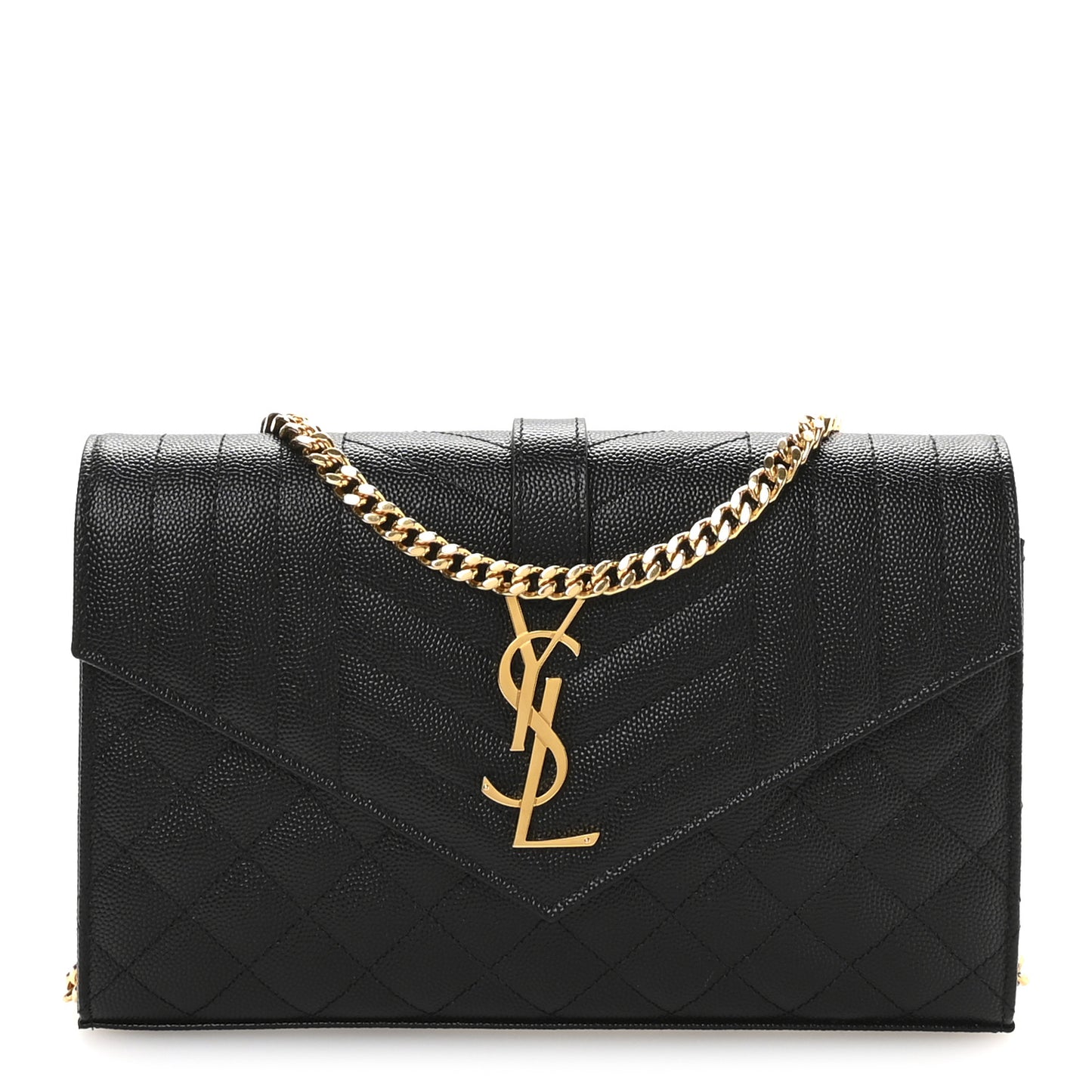 Grain De Poudre Mixed Matelasse Triquilt Monogram Chain Wallet Black