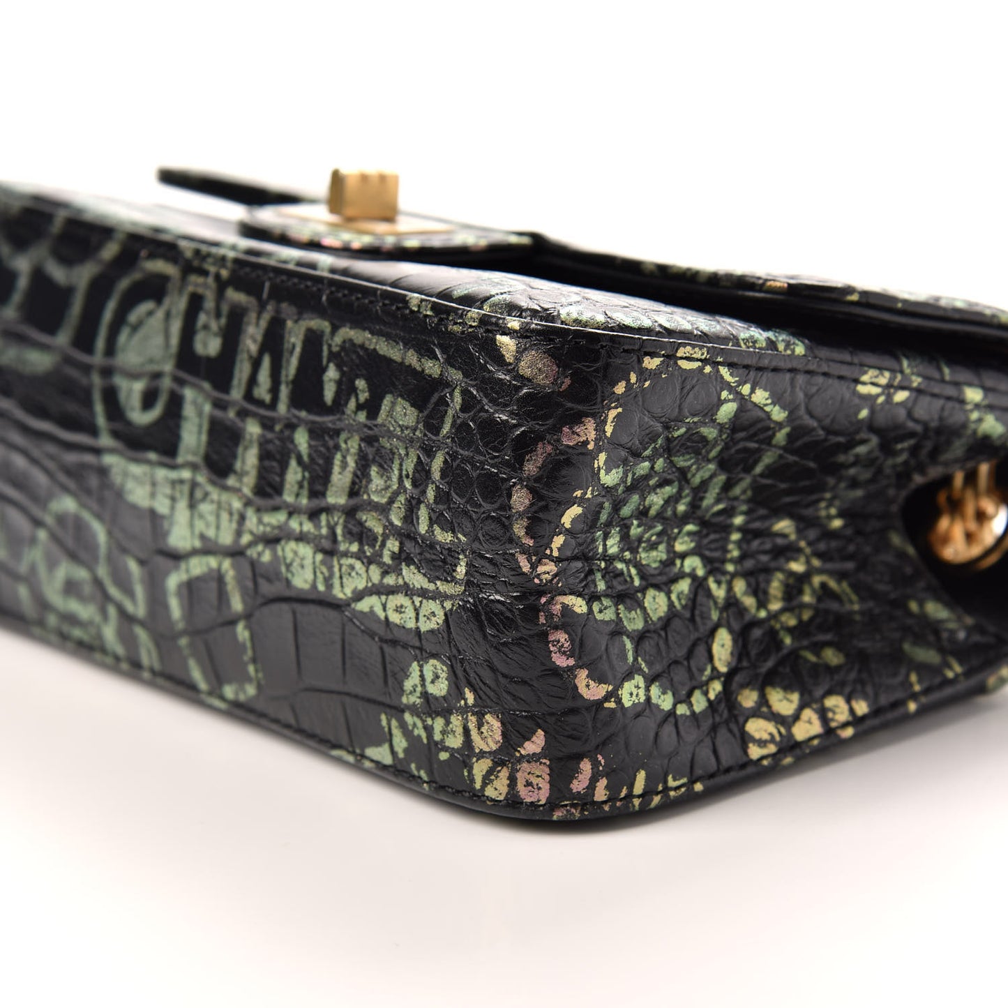 Calfskin Crocodile Embossed Graffiti 2.55 Mini Cocodile Reissue Flap Black Pink
