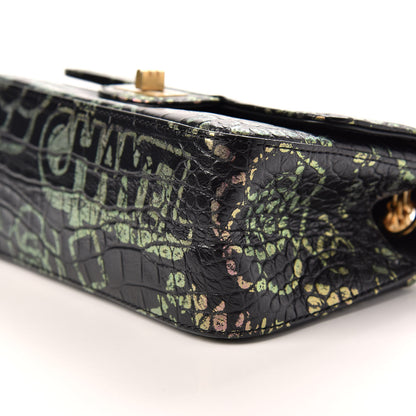 Chanel Calfskin Crocodile Embossed Graffiti 2.55 Mini Cocodile Reissue Flap Black Pink 7 of 10