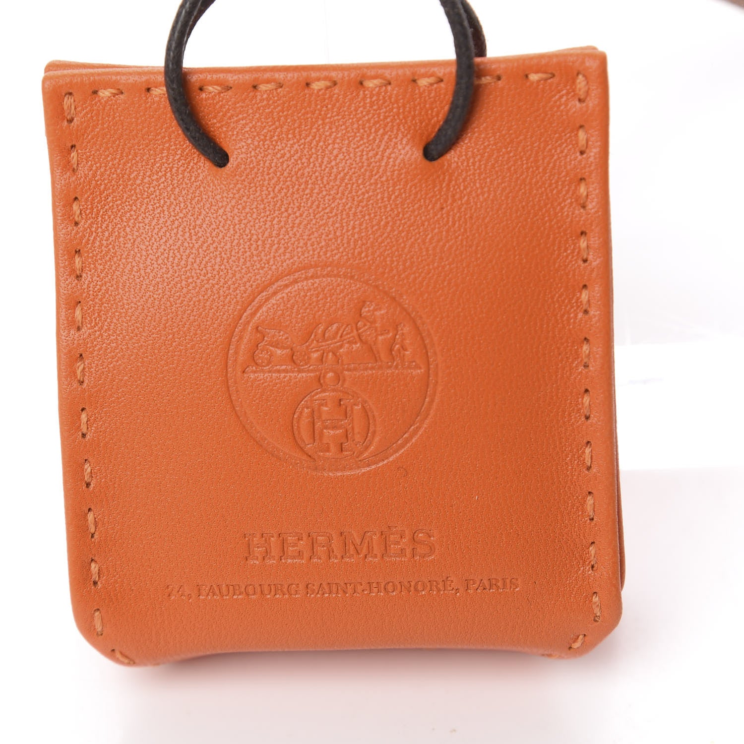 Hermes Milo Lambskin Swift Shopping Bag Charm Feu Gold 3 of 5