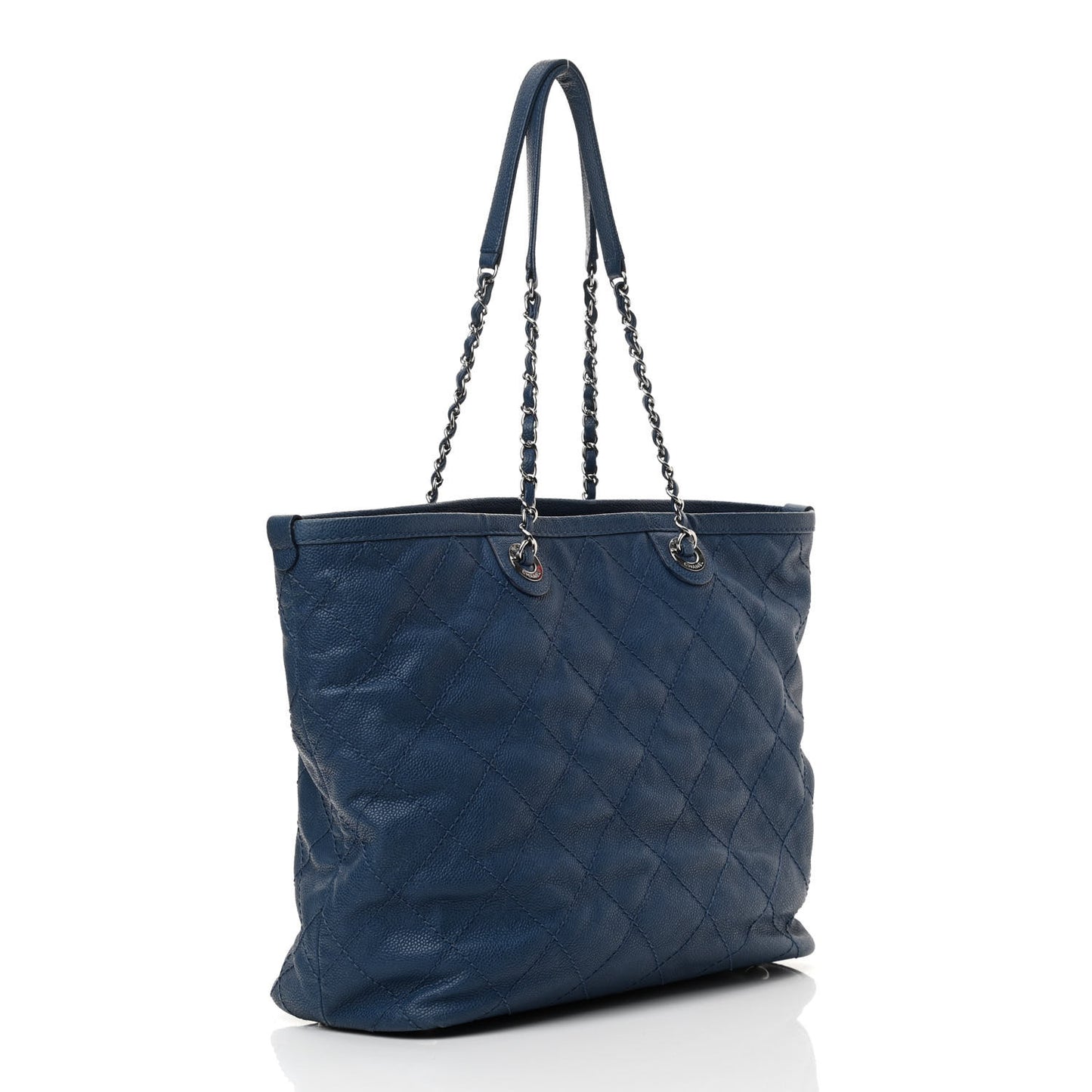 Grained Calfskin Quilted Small Daily Shopping Tote Blue