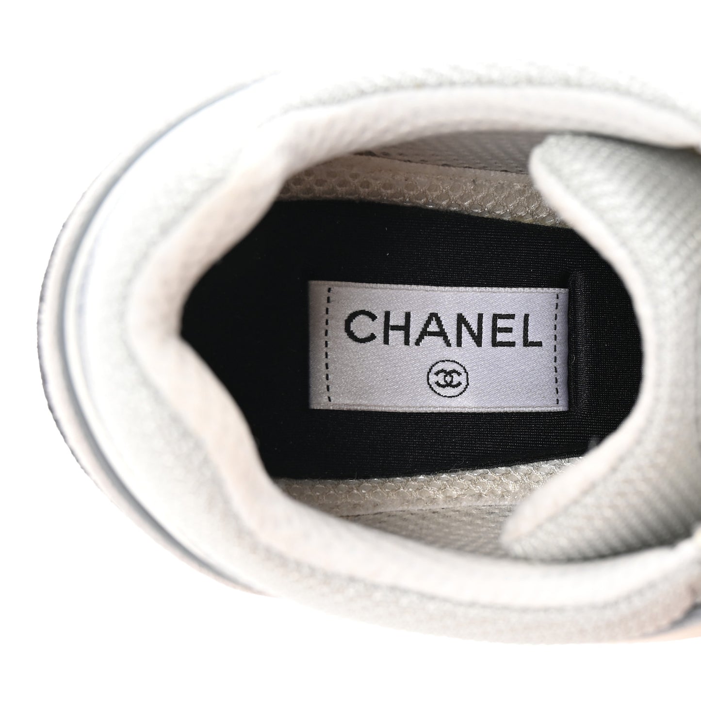 Calfskin Fabric Womens CC Sneakers 40 White Silver Light Grey