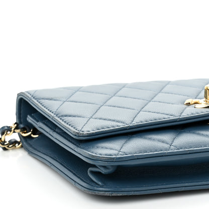 Chanel Lambskin Quilted Trendy CC Wallet On Chain WOC Blue 10 of 11