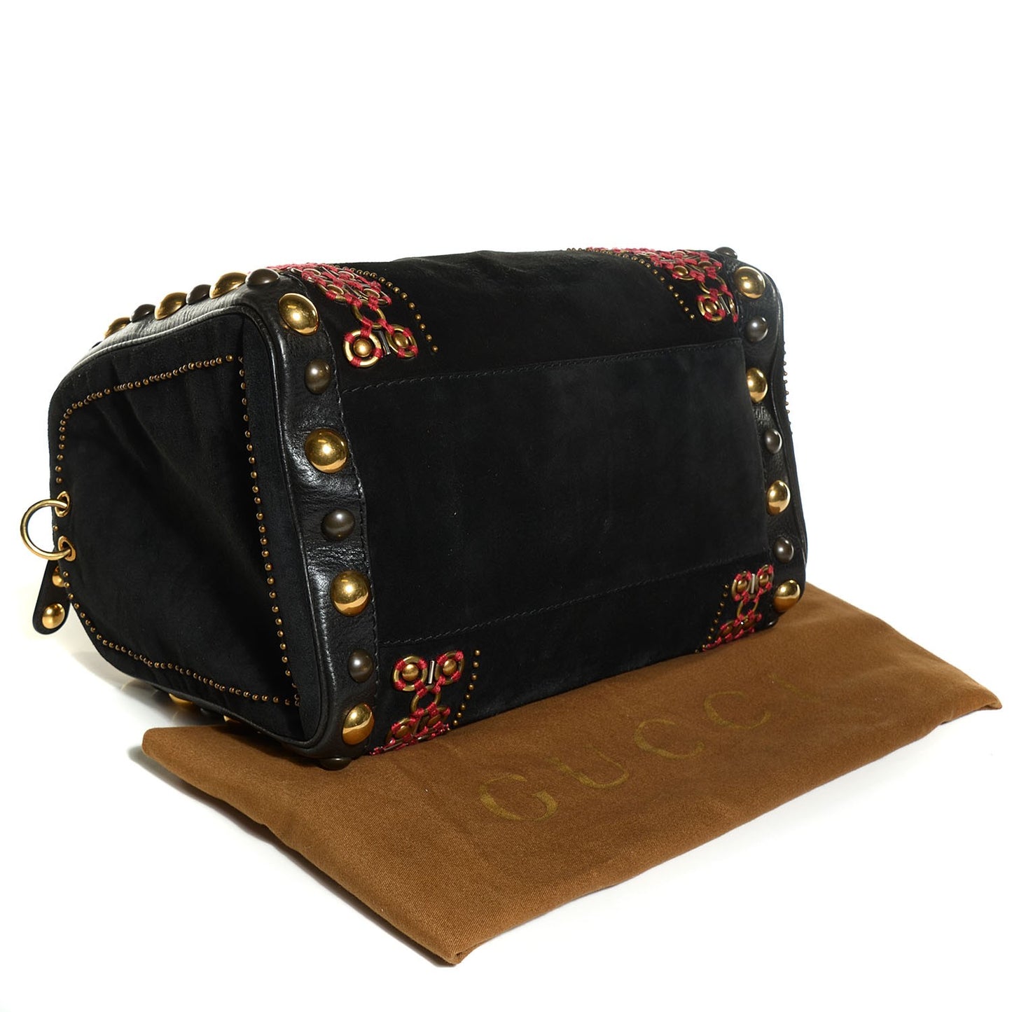 Suede Calfskin Babouska Studded Large Boston Black