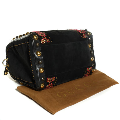 Gucci Suede Calfskin Babouska Studded Large Boston Black 4 of 7