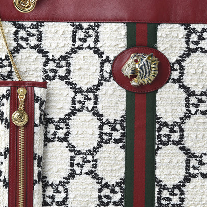 Gucci Tweed GG Monogram Large Rajah Chain Tote White Black Romantic Cherry 10 of 10