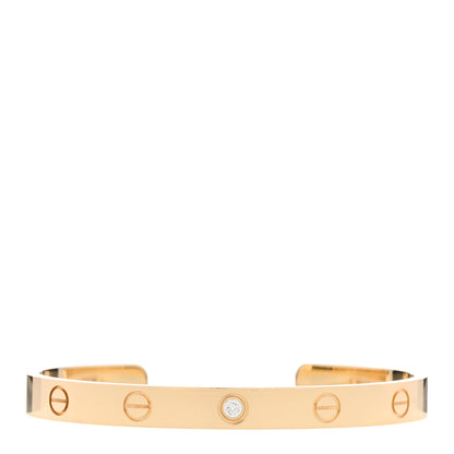 Cartier 18K Yellow Gold 1 Diamond LOVE Cuff Bracelet 17 1 of 4
