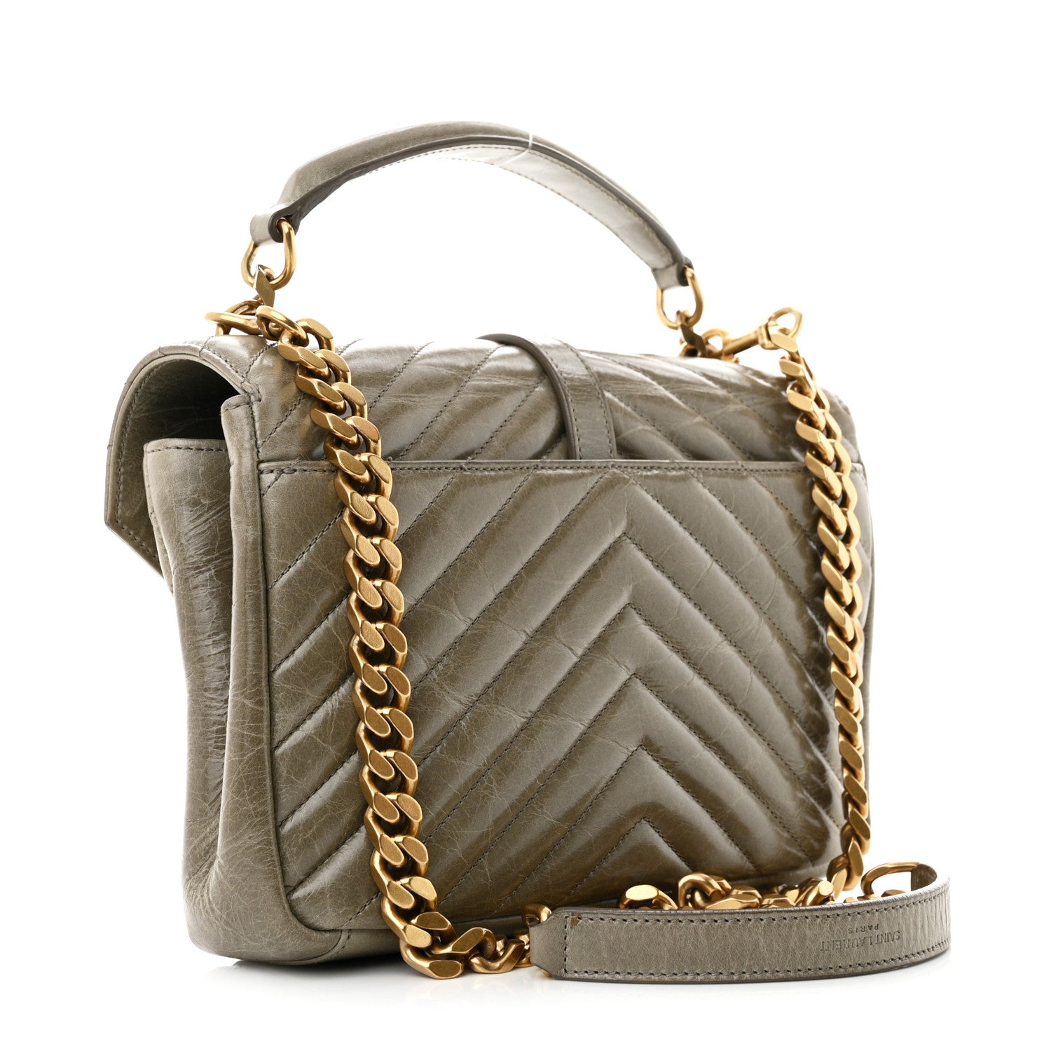 Saint Laurent Waxed Calfskin Matelasse Chevron Medium Monogram College Bag Fog Gray 3 of 12