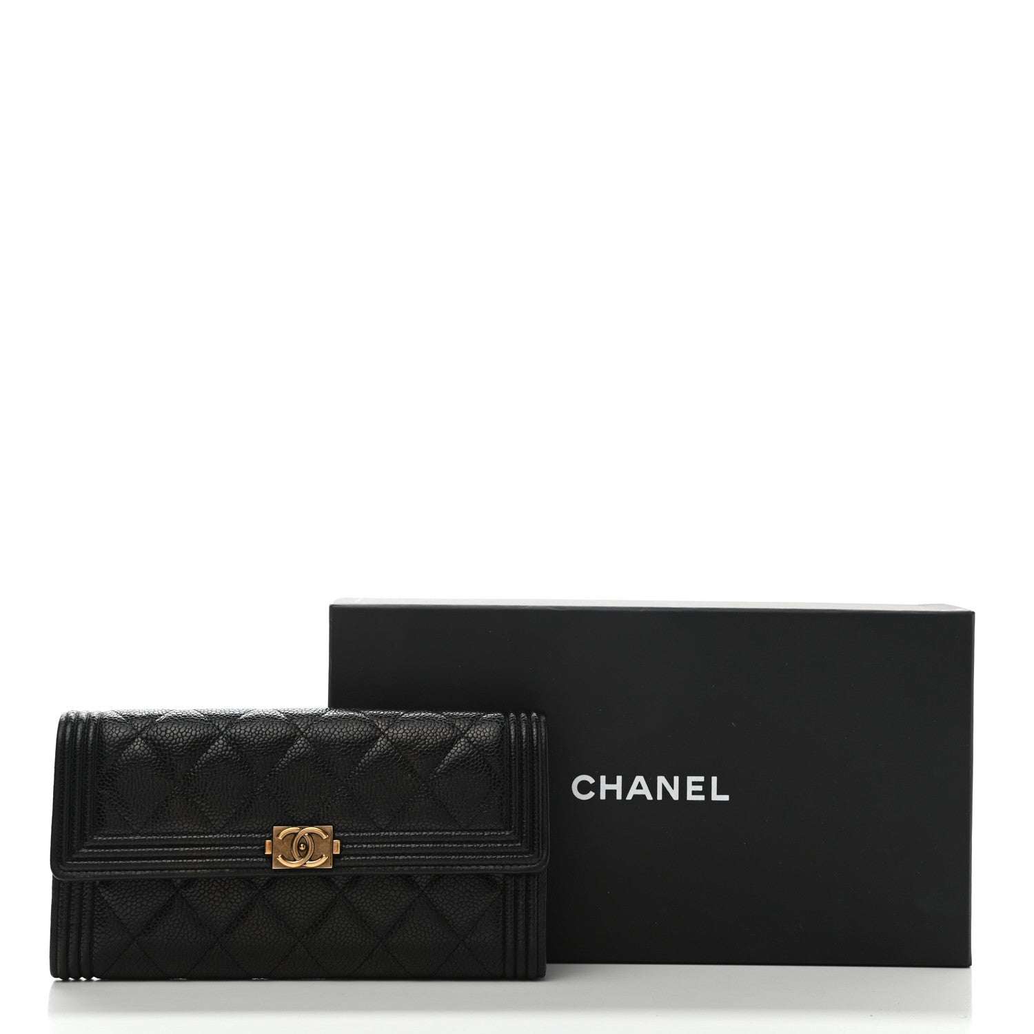 Chanel Caviar Quilted Large Boy Gusset Flap Wallet Black 9 of 9