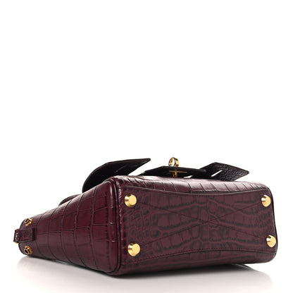 Balenciaga Calfskin Crocodile Embossed Mini Bel Air Carry All Bag Dark Burgundy 4 of 9