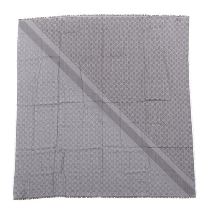 Gucci Wool Silk Monogram GGWeb Fringe Shawl Pearl Medium Grey 1 of 5