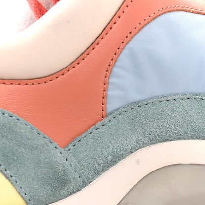 Chanel Nylon Lambskin Suede Calfskin CC Sneakers 35 Coral Light Blue White 10 of 12