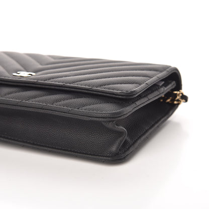 Chanel Caviar Chevron Quilted Wallet On Chain WOC Black 10 of 11