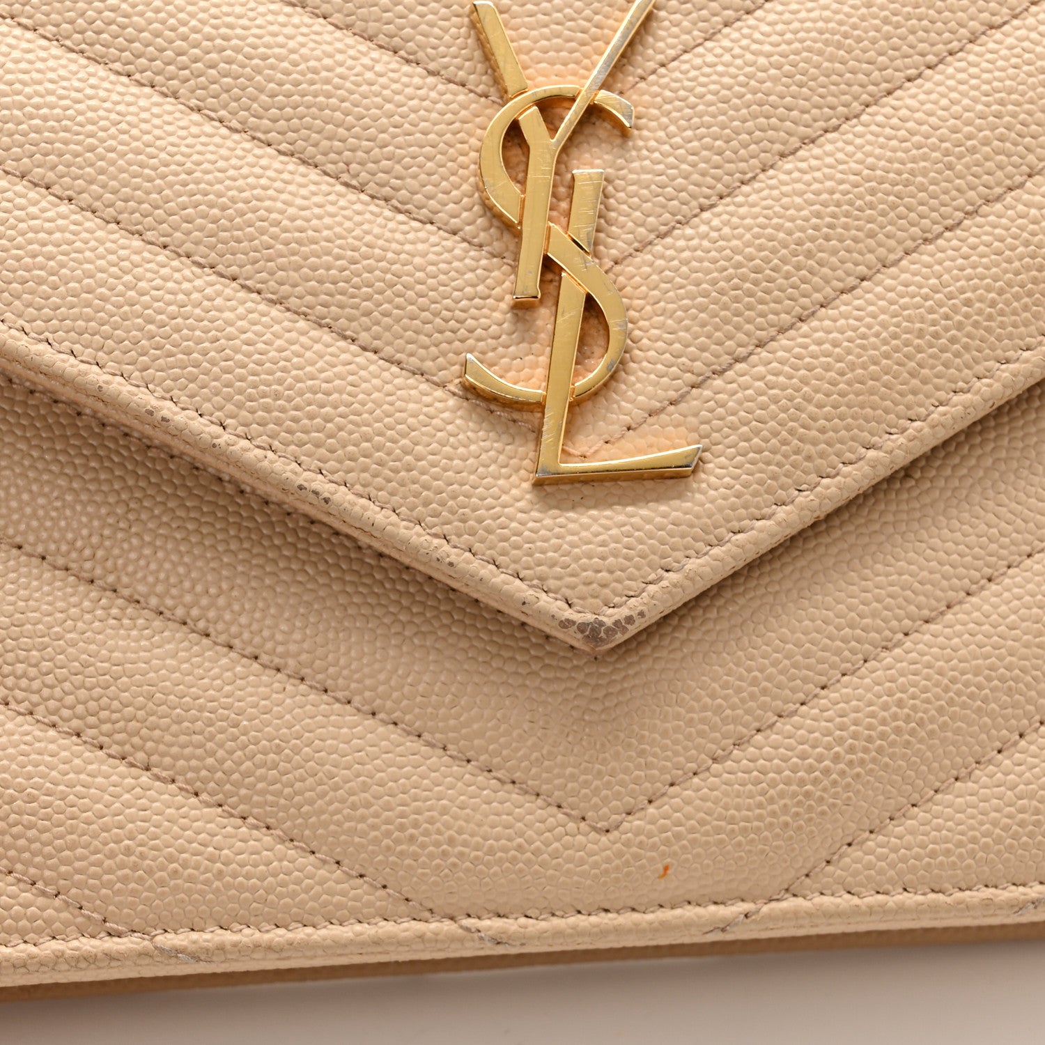 Saint Laurent Grain De Poudre Matelasse Chevron Monogram Envelope Chain Wallet Nude Powder 12 of 15