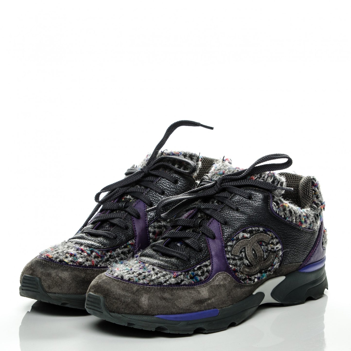 Suede Tweed Goatskin CC Sneakers 39.5 Grey Purple