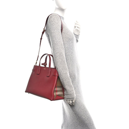 Burberry Grainy Calfskin House Check Medium Banner Tote Crimson 2 of 10