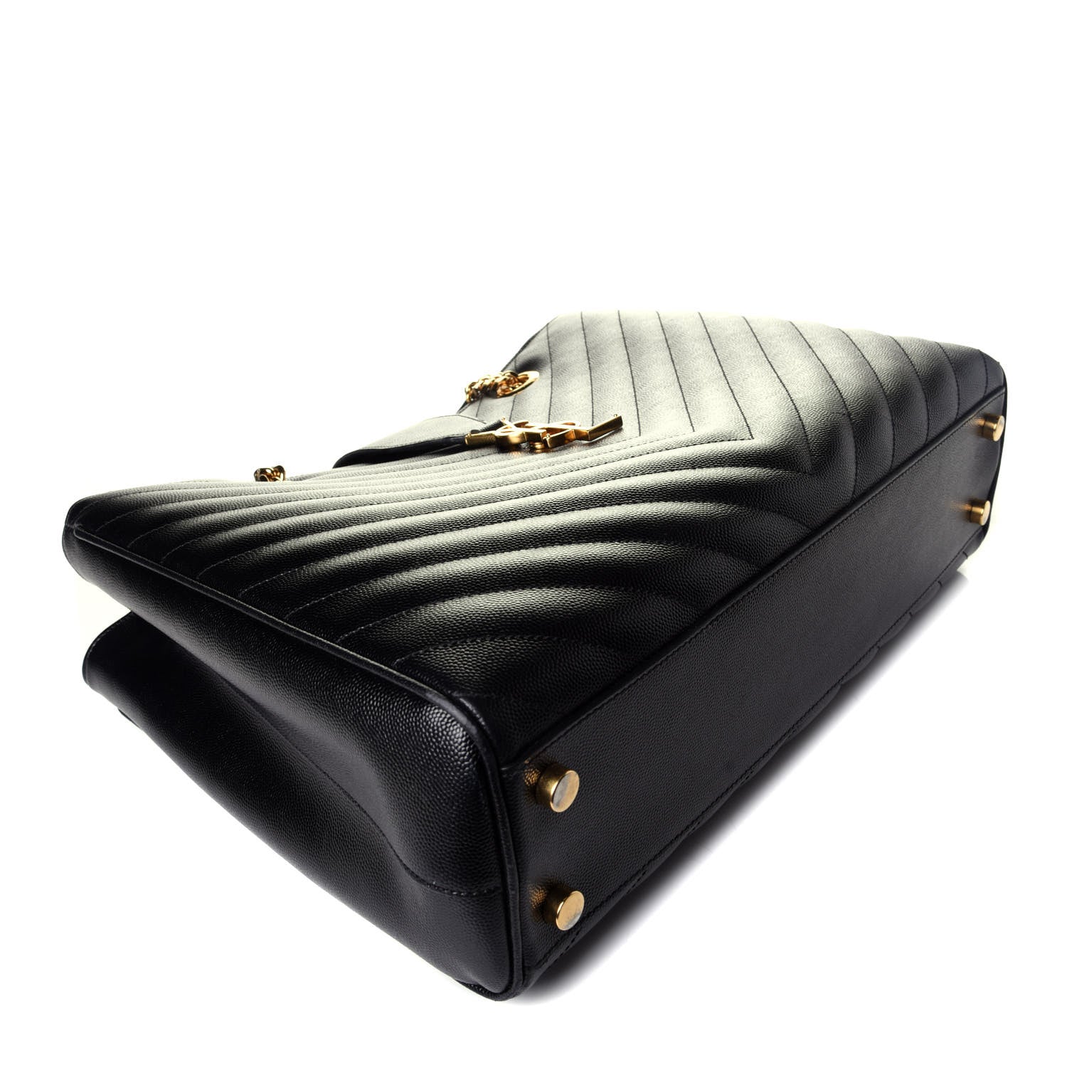 Saint Laurent Grain De Poudre Matelasse Chevron Monogram Shopping Bag Black 4 of 9