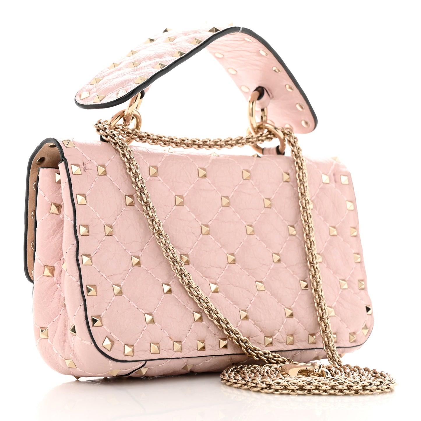 Nappa Small Rockstud Spike Shoulder Bag Water Rose