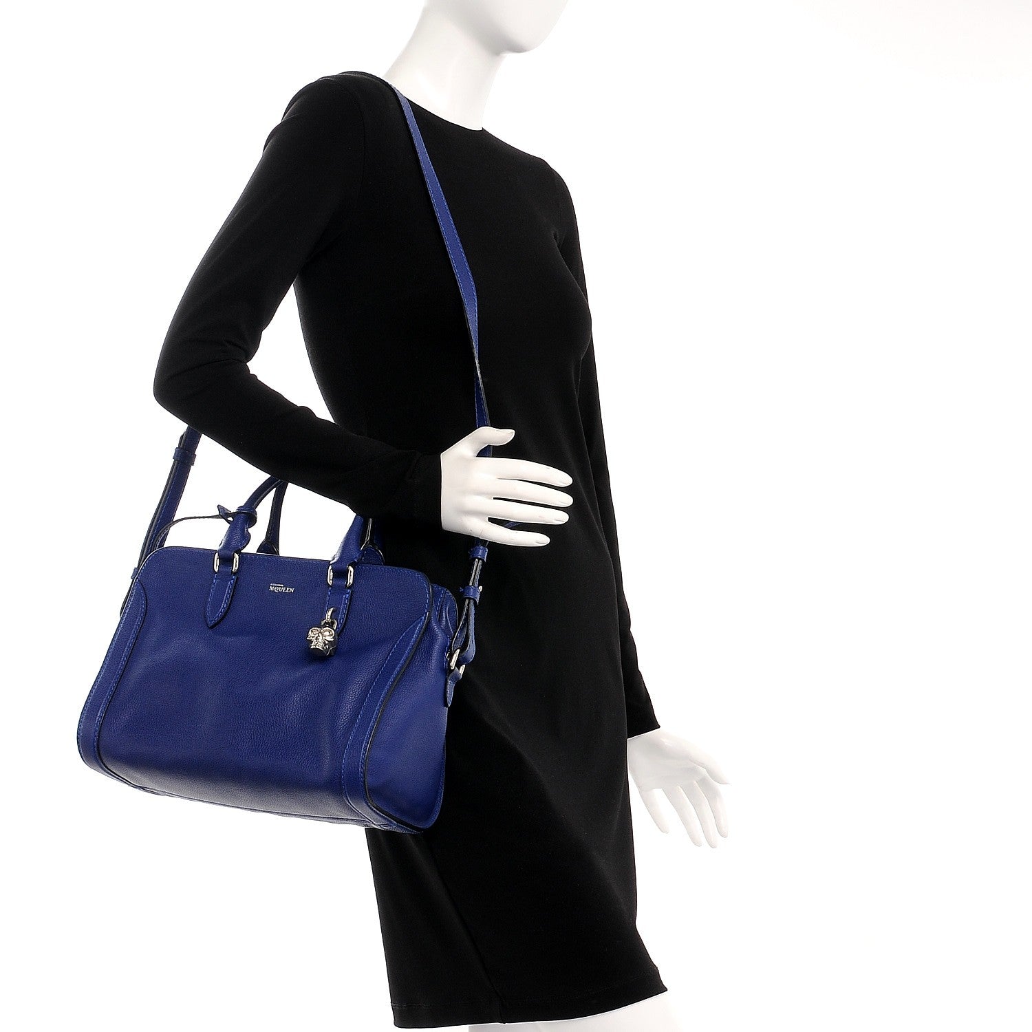 Alexander McQueen Pebbled Calfskin Small Skull Padlock Zip Around Tote Ultramarine 2 of 14